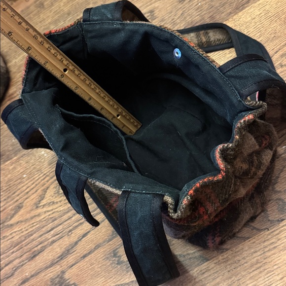 Johnson woolen mills purse made in Vermont brown orange wool plaid medium NEW - Picture 11 of 16